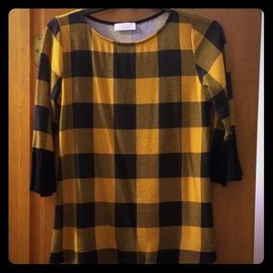 Buffalo Plaid Bell Sleeve Shirt